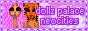 an animated pink 88 by 31 pixel website button reading 'dollz palace neocities,' two pixel dolls depicted from the shoulders up on the left side of the button. it has a blinking border.