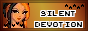 an orange 88 by 31 pixel website button reading 'Silent Devotion,' with the head of a pixel doll on the left side; the doll has light skin and streaked black and orange hair.