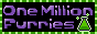 an animated 88 by 31 pixel website button reading 'One Million Furries,' purple black and green, with a flask full of bubbling green liquid in the lower right hand corner